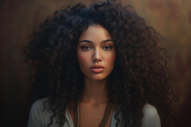 Portrait d'une belle jeune femme aux cheveux bouclés