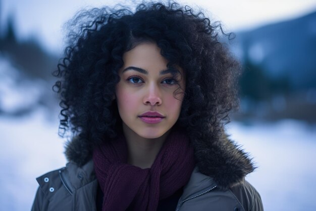 Portrait d'une belle jeune femme aux cheveux bouclés