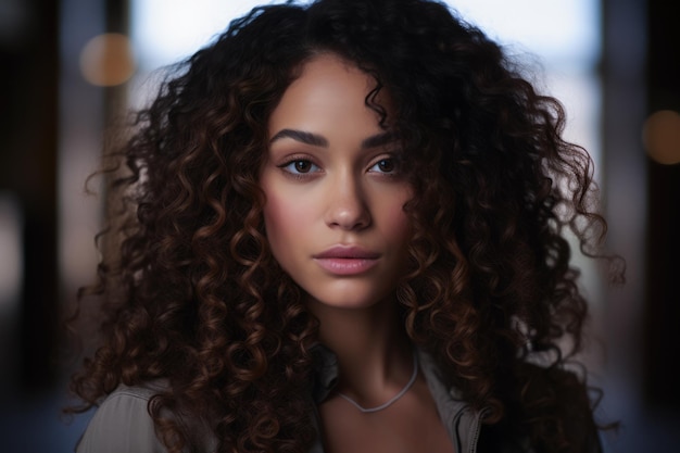 Portrait d'une belle jeune femme aux cheveux bouclés