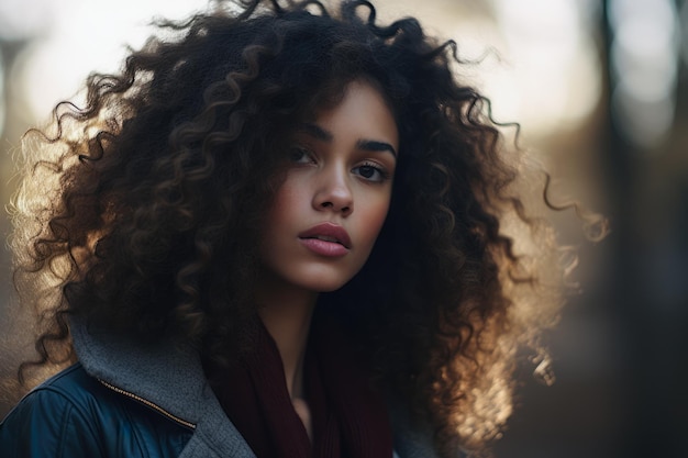 Portrait d'une belle jeune femme aux cheveux bouclés