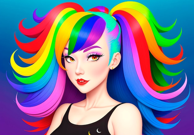 Photo portrait d'une belle jeune femme aux cheveux multicolores