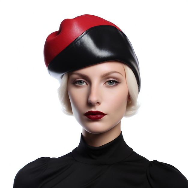 Portrait de belle jeune femme aux lèvres rouges en béret français