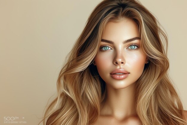 Portrait d'une belle jeune femme aux longs cheveux blonds et aux yeux verts