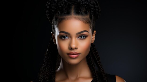 Photo portrait d'une belle jeune femme aux longs cheveux noirs portant une robe noire