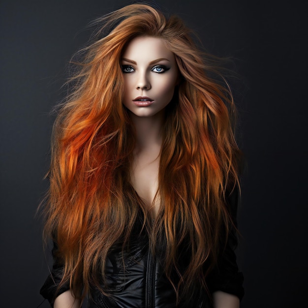 Portrait d'une belle jeune femme aux longs cheveux roux Beauté mode