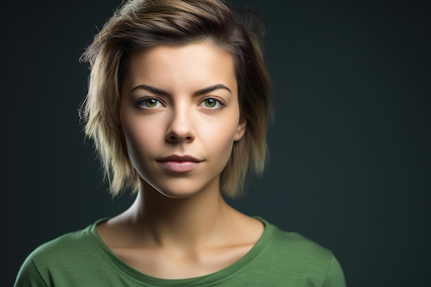 Portrait d'une belle jeune femme aux yeux verts et aux cheveux bruns