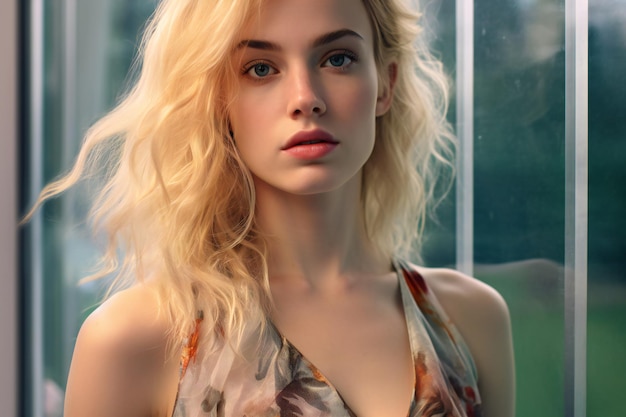 Portrait d'une belle jeune femme blonde avec du maquillage dans des vêtements à la mode