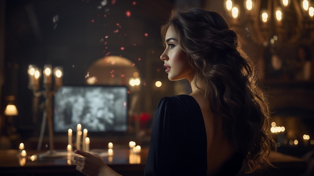 portrait d'une belle jeune femme avec des bougies la nuit Photo de haute qualité