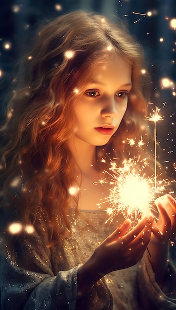 Portrait d'une belle jeune femme avec des cierges magiques dans ses mains ai générative