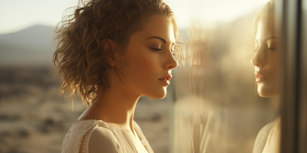 Portrait d'une belle jeune femme avec une coiffure bouclée et un maquillage professionnel