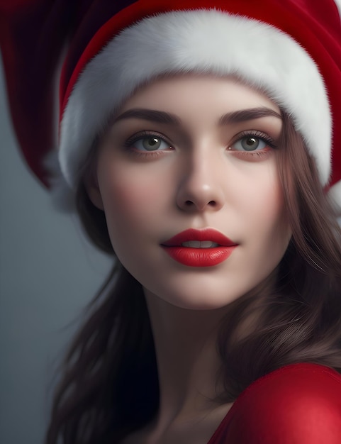 Photo portrait d'une belle jeune femme dans un chapeau de père noël généré avec ai