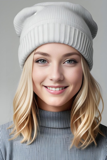 Portrait d'une belle jeune femme dans un chapeau et un pull tricotés