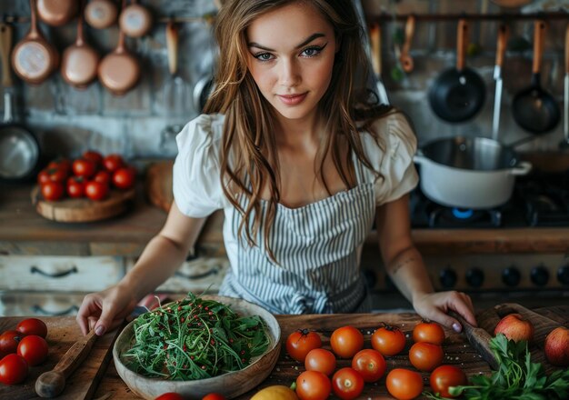 Portrait d'une belle jeune femme dans une cuisine