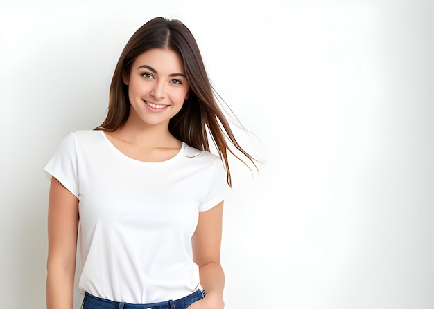 Portrait d'une belle jeune femme dans un T-shirt blanc