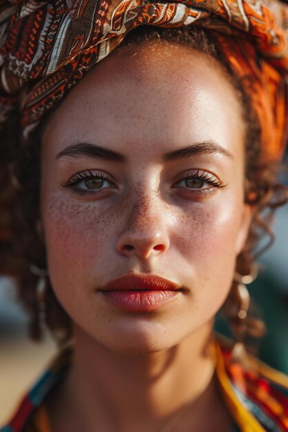 Photo portrait d'une belle jeune femme avec des dreadlocks portant un foulard