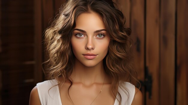 Portrait d'une belle jeune femme avec du maquillage et des cheveux bouclés