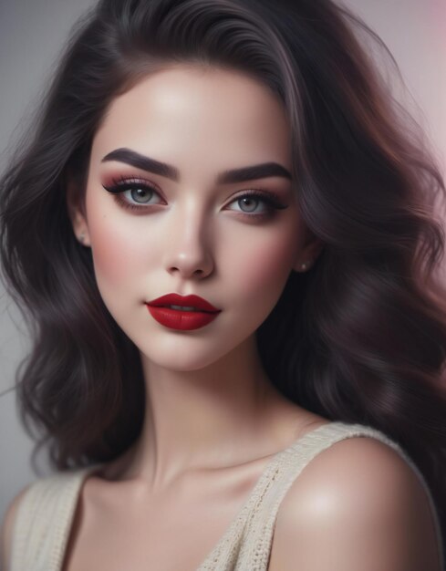 Photo portrait d'une belle jeune femme avec du maquillage de soirée et des lèvres rouges