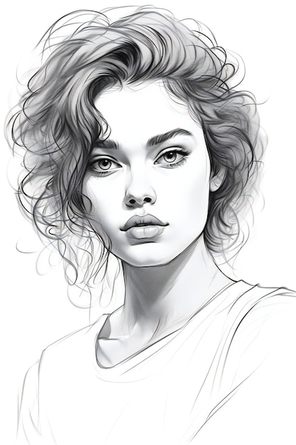Portrait d'une belle jeune femme illustration dessinée à la main
