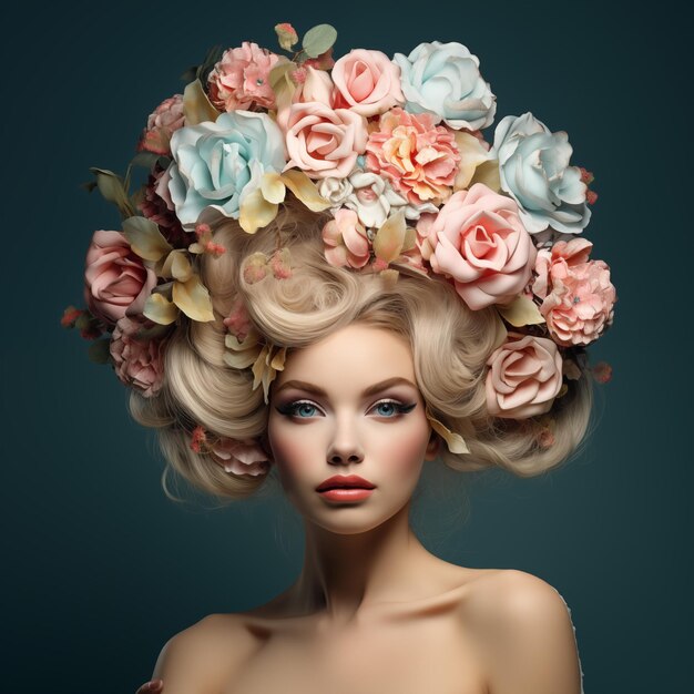 Portrait d'une belle jeune femme avec un maquillage et une coiffure créatifs