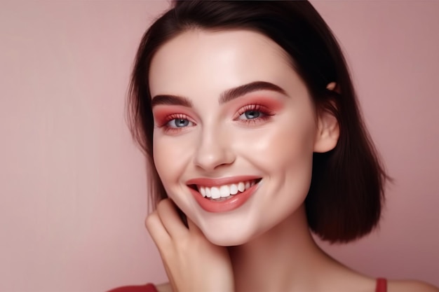 Portrait d'une belle jeune femme avec un maquillage lumineux