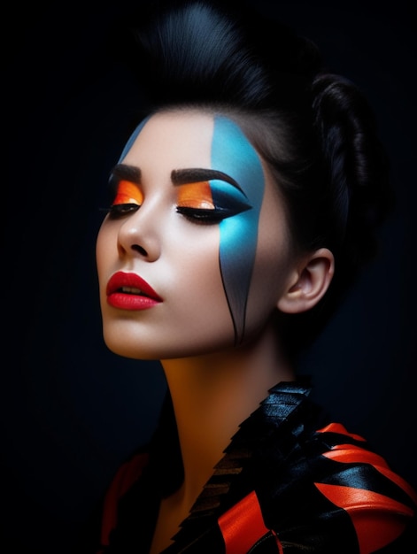 Portrait d'une belle jeune femme maquillage de mode IA générative