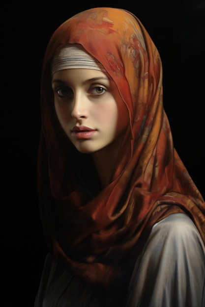 Portrait d'une belle jeune femme musulmane dans un voile rouge