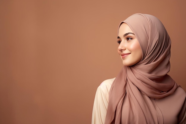 Portrait de la belle jeune femme musulmane avec hijab avec espace de copie