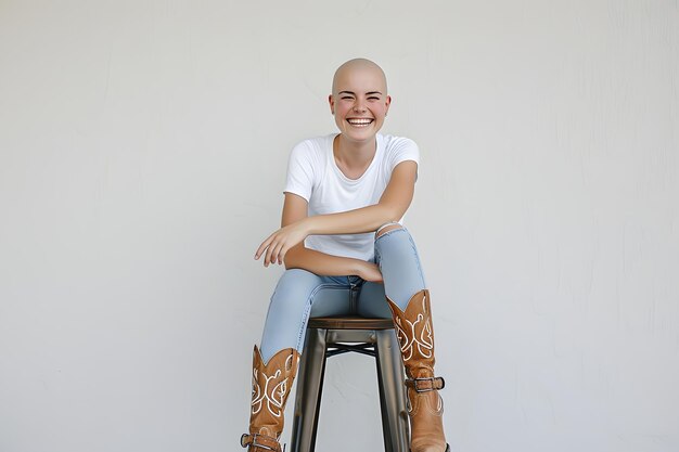 Portrait d'une belle jeune femme portant des bottes de cow-boy et souriante