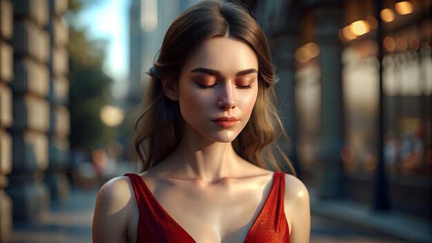 Portrait d'une belle jeune femme avec une robe rouge