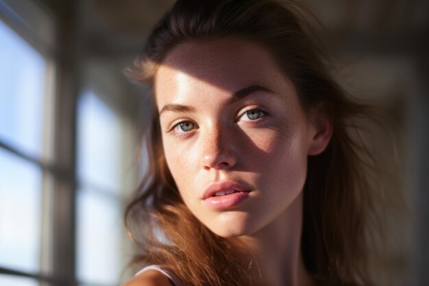 Portrait d'une belle jeune femme avec le soleil sur son visage