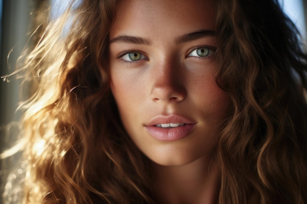 Portrait d'une belle jeune femme avec le soleil sur son visage