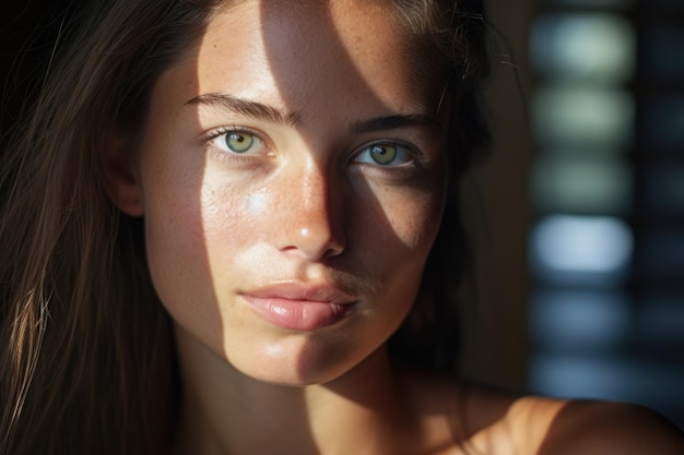 Portrait d'une belle jeune femme avec le soleil sur son visage