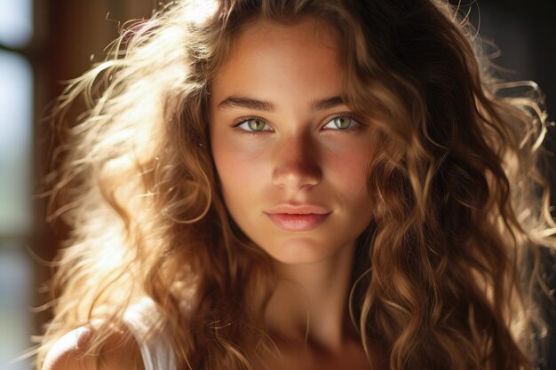 Portrait d'une belle jeune femme avec le soleil sur son visage