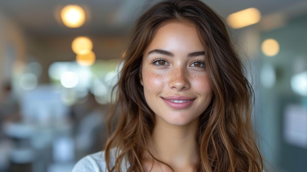 Photo portrait d'une belle jeune femme souriant à la caméra dans un restaurant ai générative