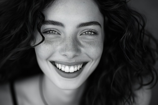 Photo portrait d'une belle jeune femme souriante et regardant la caméra