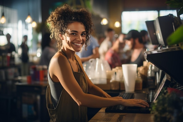 Portrait d'une belle jeune femme travaillant au bureau