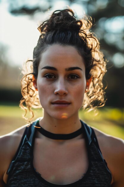 Photo portrait d'une belle jeune femme en vêtements de sport en plein air