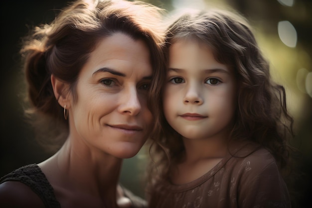 Portrait d'une belle mère avec sa fille dans le parc