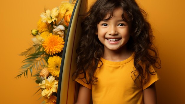 portrait d'une belle petite fille avec un ananas