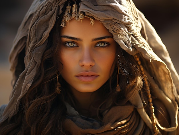 Portrait de belles femmes arabes voilées avec fond de désert IA générative