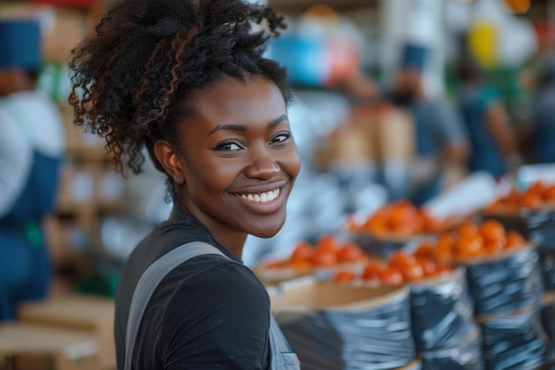 Photo portrait d'une bénévole noire latine préparant une livraison de nourriture gratuite pour les personnes à faible revenu