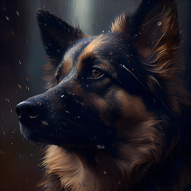 Portrait d'un berger allemand sous la pluie Peinture numérique
