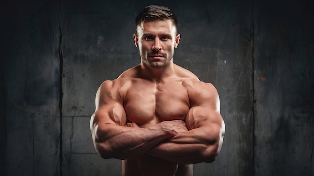 Portrait d'un bodybuilder masculin sérieux et fort