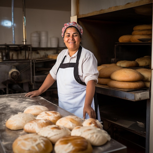 Portrait d'une boulanger sud-américaine dans la cinquantaine à la boulangerie