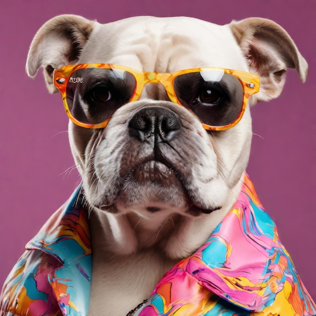 portrait d'un bulldog adorable avec des lunettes de soleil