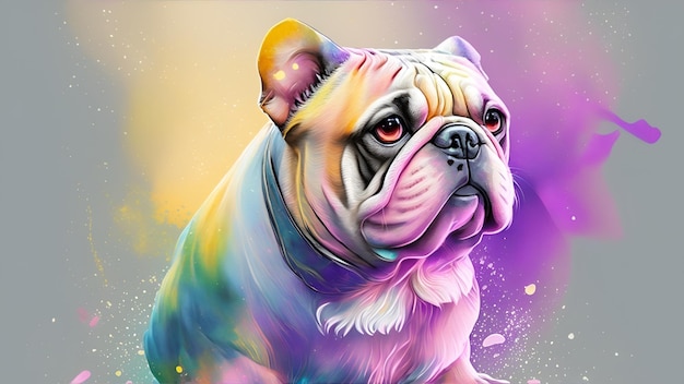 Portrait de bulldog couleur éclaboussure T-shirt design art AI génératif