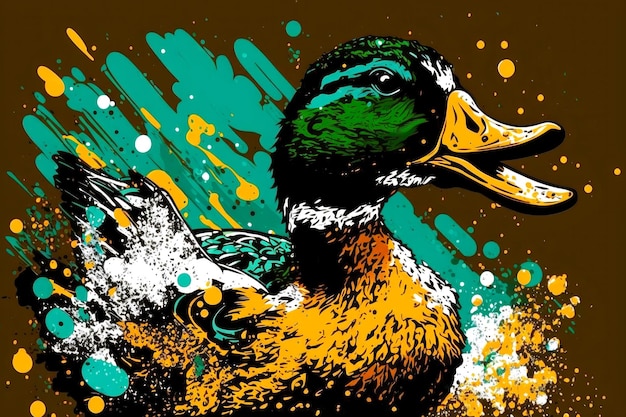 Portrait de canard dans un style pop art couleurs vives expression illustration ai générative