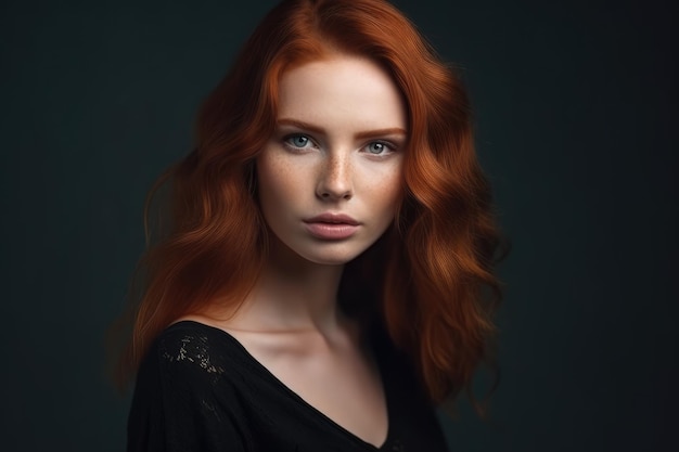 Portrait de candide authentique rousse modèle fille générative ai