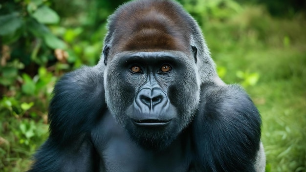 Photo un portrait captivant d'un gorille avec des yeux bruns profondément expressifs montrant sa puissance et son nobi