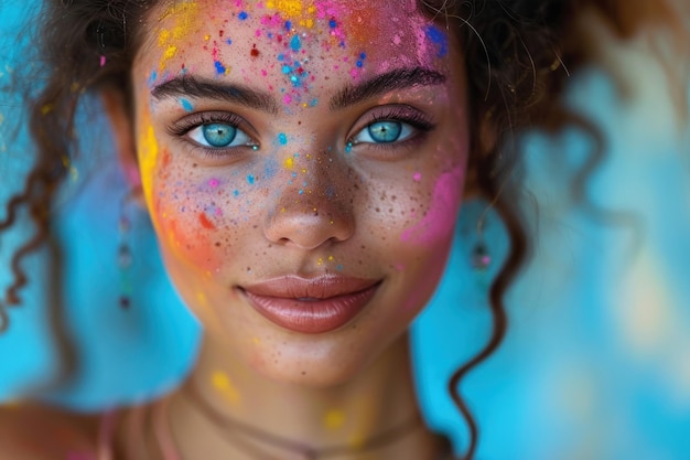 Un portrait capturant une jeune femme se réjouissant du festival des couleurs Holi